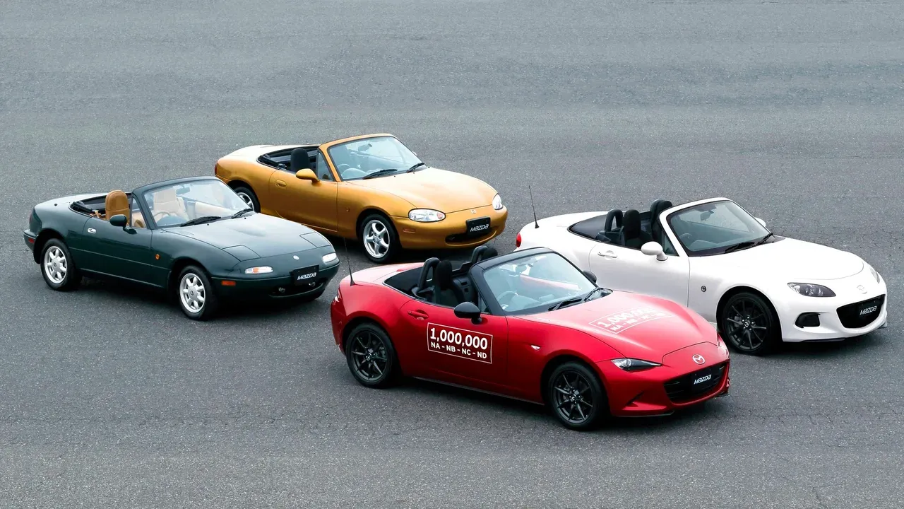 four generations of the Mazda MX-5