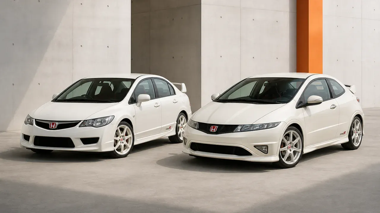 AI-generated editorial cover for “The FD2 and FN2 Honda Civic Type R”, based on Honda Civic Type R FN2FD2 Buyers Guide.